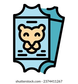 Zoo pass card icon outline vector. Movie animal. Fun event color flat