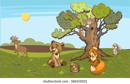 Zoo reserve. Set of children's toys. Wild animals in the forest park. Children's playground. Vector illustration.