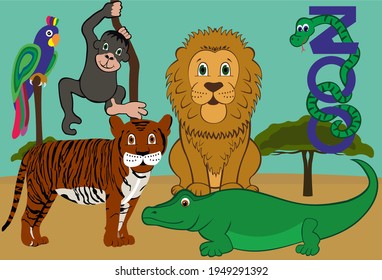 346 Tiger Elephant Monkey Snake Parrot Images, Stock Photos & Vectors ...