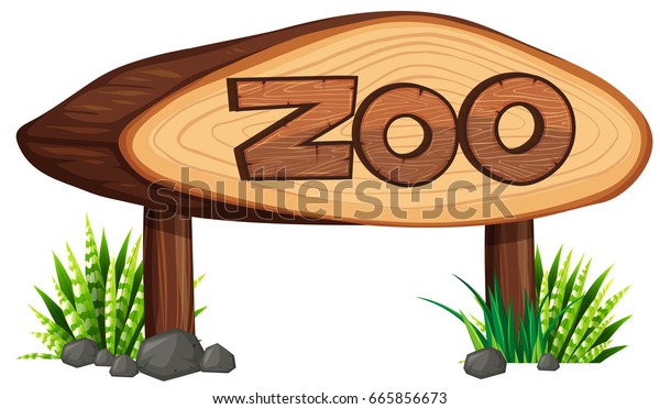 木のイラストで作られた動物園の看板 のベクター画像素材 ロイヤリティフリー