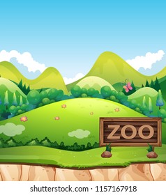 A zoo sign in nature illustration