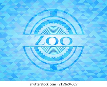 Zoo sky blue emblem with mosaic background. 