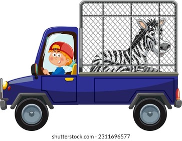 Zoo staff deliver animal to the zoo illustration