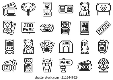 Zoo ticket icons set outline vector. Animal monkey. Ticket admit