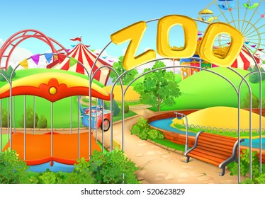 Zoo, vector background. Amusement park. Children playground