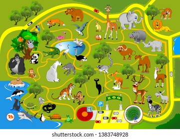 Zoo Vector Flat Illustration. Animals Vector Flat Design
