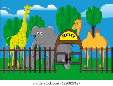 zoo vector illustration, cartoon zoo
