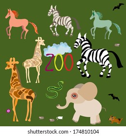 Zoo. Vector illustration of cute animal set.