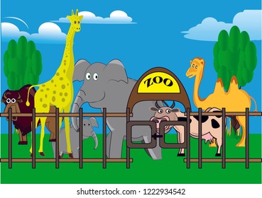 zoo vector illustration, large animals
, cartoon zoo
