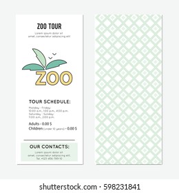 Zoo vector vertical banner template. The tour announcement. For travel agency products, tour brochure, excursion banner. Simple mono linear modern design.