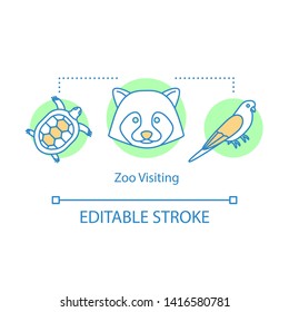 Zoo visiting concept icon. Family time together idea thin line illustration. Kids learn about animals. Animal park. Safari tour. Vector isolated outline drawing. Editable stroke