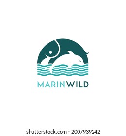 Zoo Water Park Marin Wild Safari Elephant Dolphin Animal Aquarium Logo Icon