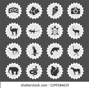 zoo web icons stylized postage stamp for user interface design