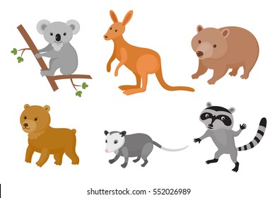 Zoo wild animals colorful set. Vector illustration. Mammals isolate on white background