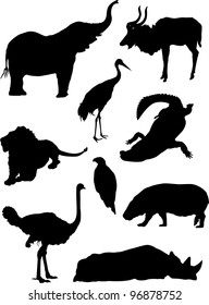 Zoo wild animals silhouette set