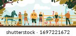 Zoo workers background with people feeding wild animals vector illustration