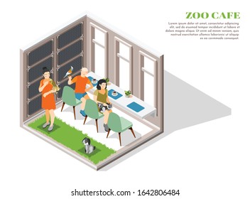 Zoocafe colored and isolated concept with place for pets and their owners vector illustration