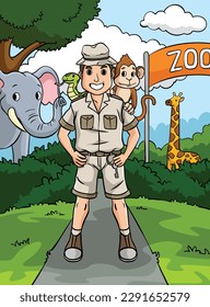 Zookeeper-Illustration und Tierkarikatur