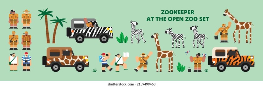 Zookeeper at the open zoo Set Flat Design Character Illustration svg