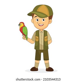 Zookeeper Playing Bird Isolated On White Stock Vector