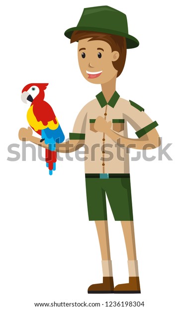 Zookeeper Playing Bird Isolated On White Stock Vector (Royalty Free ... Girl Cartoon Zoo Keeper