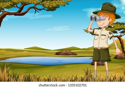 A zookeeper in savana illustration