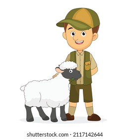 Zookeeper with sheep Isolated On White Stock Vector