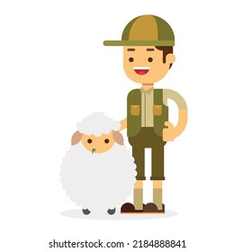 Zookeeper with sheep Isolated On White Stock Vector