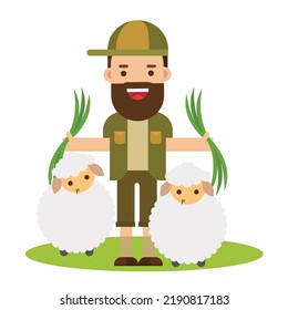 Zookeeper with sheep Isolated On White Stock Vector