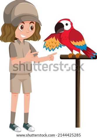 Zookeeper training parrot on stick illustration