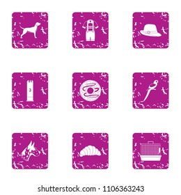 Zoological garden icons set. Grunge set of 9 zoological garden vector icons for web isolated on white background