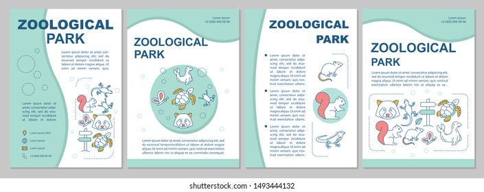Zoological park brochure template layout. Animals species. Flyer, booklet, leaflet print design with linear illustrations. Vector page layouts for magazines, annual reports, advertising posters
