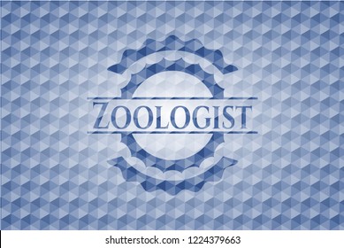 Zoologist blue badge with geometric pattern.