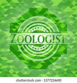 Zoologist green emblem. Mosaic background