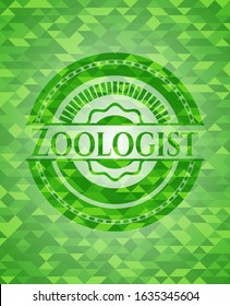 Zoologist green emblem with triangle mosaic background. Vector Illustration. Detailed.