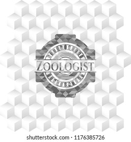 Zoologist grey emblem. Retro with geometric cube white background