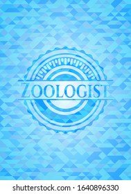 Zoologist light blue emblem. Mosaic background