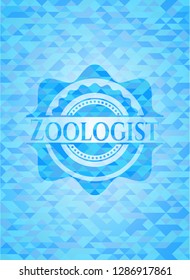 Zoologist light blue emblem with triangle mosaic background