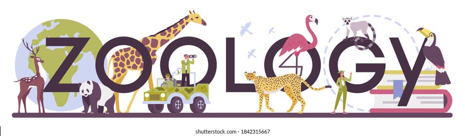 Zoologist online service or platform set. Scientist exploring and studying fauna. Animal studying and protection. Online forum, magazine, conference, dessertation defense. Isolated vector illustration