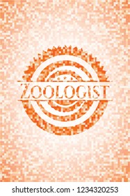 Zoologist orange tile background illustration. Square geometric mosaic seamless pattern with emblem inside.