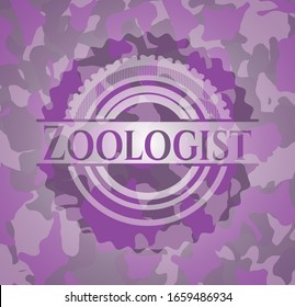 Zoologist pink and purple camouflage emblem. Vector Illustration. Detailed.