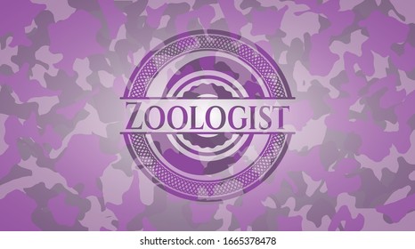 Zoologist pink and purple on camo pattern. Vector Illustration. Detailed.