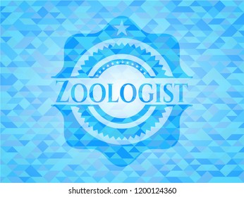 Zoologist realistic light blue emblem. Mosaic background