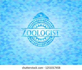 Zoologist realistic light blue emblem. Mosaic background