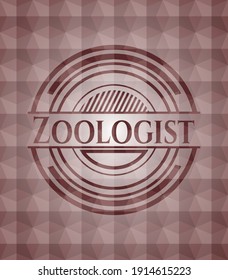 Zoologist red badge with geometric background. Seamless. 