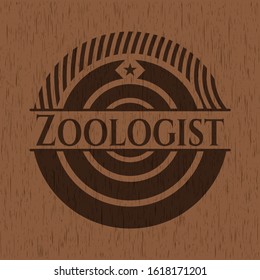 Zoologist retro style wooden emblem. Vector Illustration.