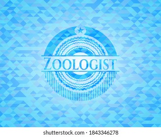 Zoologist sky blue emblem. Mosaic background. 