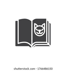 Zoology book vector icon. filled flat sign for mobile concept and web design. Open book page with cat glyph icon. Symbol, logo illustration. Vector graphics