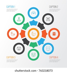 Zoology icons set with bear, spider, hen and other beetle elements. Isolated vector illustration zoology icons.
