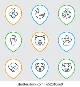 Zoology Icons Set. Collection Of Baboon, Claw Print, Grizzly And Other Elements. Also Includes Symbols Such As Chimpanzee, Panda, Animal.
